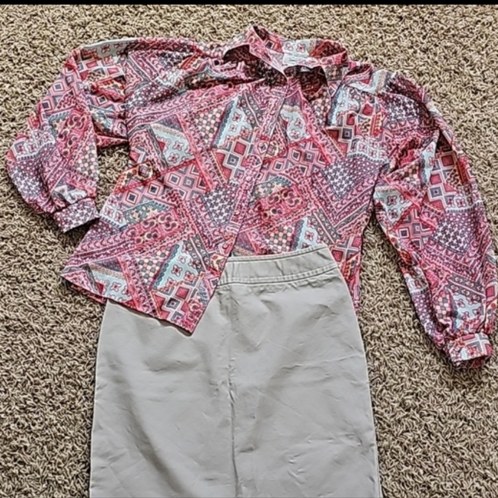 Vintage Sunny South Fashions Dallas Blouse Button Up Collared Top
